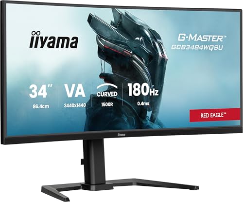 iiyama G-Master Red Eagle GCB3484WQSU-B1 Curved 1500R 86.4cm 34“ VA LED Gaming Monitor UWQHD HDMI DP USB3.2 USB-C 0.4ms 180Hz HDR400 FreeSync Premium Pip/PBP Höhenverstellung schwarz iiyama G-Master Red Eagle GCB3484WQSU-B1 Curved 1500R 86.4cm 34“ VA LED Gaming Monitor UWQHD HDMI DP USB3.2 USB-C 0.4ms 180Hz HDR400 FreeSync Premium Pip/PBP Höhenverstellung schwarz von iiyama