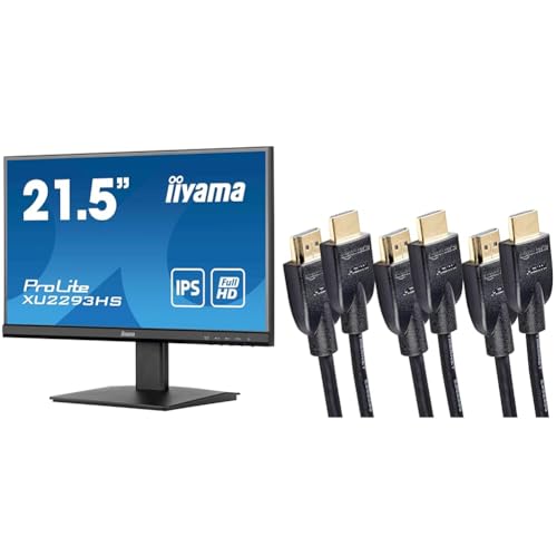 iiyama PC -Bildschirm XU2293HS -B5-22 FHD - IPS SPLAB - 3 MS - 75Hz - HDMI/DILDPORT & Amazon Basics T0YQ 3 Hochgeschwindigkeits HDMI Kabel 2.0 von iiyama