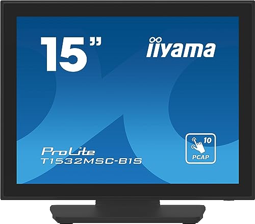 iiyama Prolite T1532MSC-B1S 38cm 15" LED-Monitor XGA 10 Punkt Multitouch kapazitiv VGA HDMI DP IP54 Front schwarz von iiyama