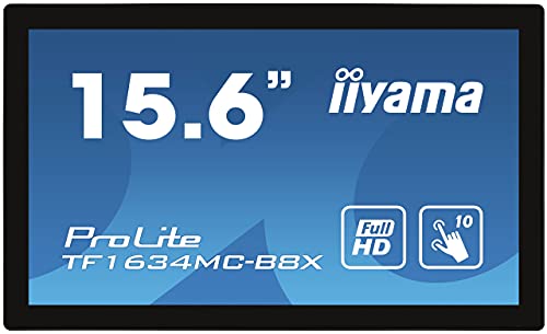 iiyama ProLite TF1634MC-B8X 39,5cm 15,6" IPS LED-Monitor Full HD Open Frame 10 Punkt Multitouch kapazitiv VGA HDMI DP 7H IP65 Touch-durch-Glas Anti-Fingerprint schwarz von iiyama