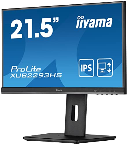 iiyama Prolite XUB2293HS-B5 54,5cm 21,5 Zoll IPS LED-Monitor Full-HD HDMI DP Ultra-Slim-Line FreeSync Höhenverstellung Pivot schwarz von iiyama