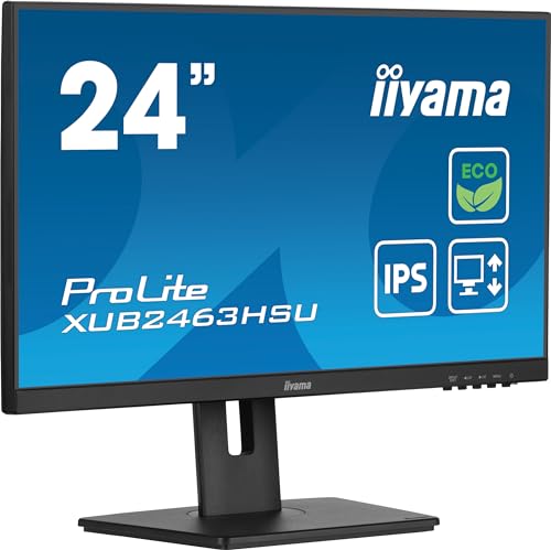 iiyama Prolite XUB2463HSU-B1 60,5cm 23,8" IPS LED-Monitor Full-HD 100Hz HDMI DP USB3.2 Slim-Line Höhenverstellung Pivot FreeSync Energieklasse B schwarz von iiyama