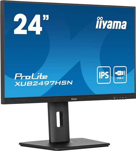 iiyama Prolite XUB2497HSN-B2 60,5cm 23,8" IPS LED-Monitor Full-HD 100Hz HDMI DP-in/Out DaisyChain USB3.2 USB-C Dock 65W LAN Slim-Line Höhenverstellung Pivot Adaptive Sync schwarz von iiyama