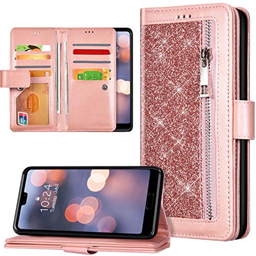 Glitzer Leder Hülle für Huawei P20 Lite Hülle,Bling Glänzend Glitzer Reißverschluss Brieftasche PU Lederhülle Flip Hülle Cover Ständer Wallet Handyhülle Schutzhülle für Huawei P20 Lite,Rose Gold Glitzer Leder Hülle für Huawei P20 Lite Hülle,Bling Glänzend Glitzer Reißverschluss Brieftasche PU Lederhülle Flip Hülle Cover Ständer Wallet Handyhülle Schutzhülle für Huawei P20 Lite,Rose Gold von ikasus