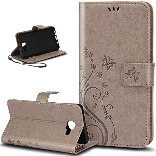 Kompatibel mit Galaxy A3 2016 Hülle,Galaxy A3 2016 Lederhülle,Malerei Schmetterling PU Lederhülle Flip Hülle Cover Ständer Etui Karten Slot Wallet Tasche Case Schutzhülle für Galaxy A3 2016,Grau von ikasus