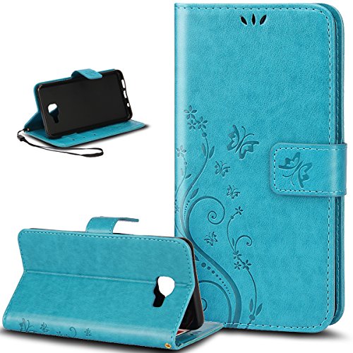 Kompatibel mit Galaxy A3 2016 Hülle,Galaxy A3 2016 Lederhülle,Malerei Schmetterling PU Lederhülle Flip Hülle Cover Ständer Etui Karten Slot Wallet Tasche Case Schutzhülle für Galaxy A3 2016,Blau von ikasus