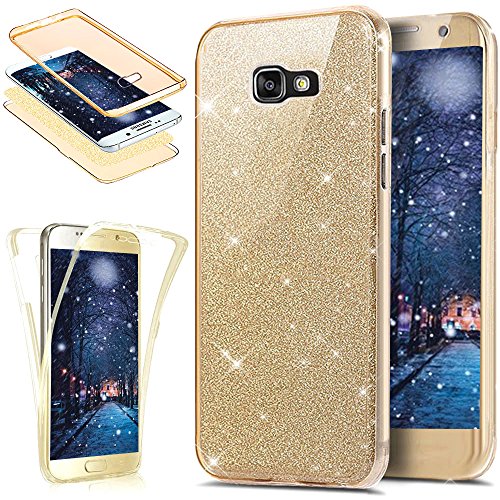 Kompatibel mit Galaxy A3 2017 Hülle Schutzhülle Case,Full-Body 360 Grad Bling Glänzend Glitzer Klar Durchsichtige TPU Silikon Hülle Handyhülle Tasche Front Cover Schutzhülle für Galaxy A3 2017,Gold von ikasus