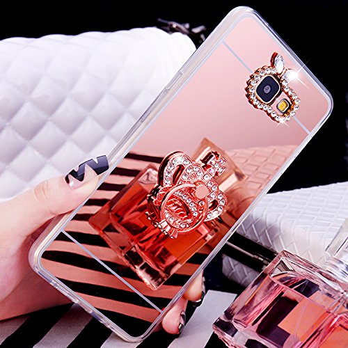 Kompatibel mit Galaxy A5 2017 Hülle Schutzhülle,[Ring Ständer] Glänzend Glitzer Strass Diamant Überzug Spiegel TPU Silikon Hülle Tasche Handyhülle Schutzhülle für Galaxy A5 2017,Rose Gold Krone von ikasus