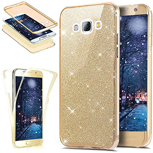 Kompatibel mit Galaxy J5 2016 Hülle Schutzhülle,Full-Body 360 Grad Bling Glänzend Glitzer Klar Durchsichtige TPU Silikon Hülle Handyhülle Tasche Front Cover Schutzhülle für Galaxy J5 2016,Gold von ikasus