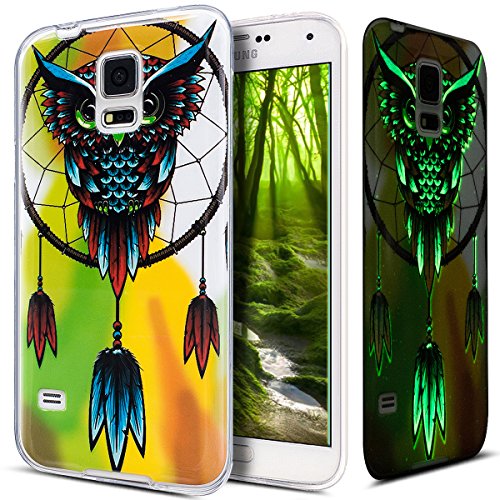 Kompatibel mit Galaxy S5 Hülle,Galaxy S5 Neo Hülle,Galaxy S5/S5 Neo Schutzhülle,Bunte Gemalt [Leuchtend Luminous] Handyhülle TPU Silikon Hülle Handy Hülle Case Tasche Schutzhülle,Eule Campánula von ikasus