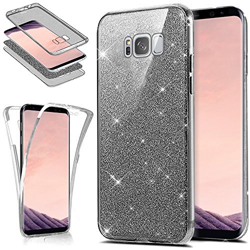 Kompatibel mit Galaxy S8 Hülle,Galaxy S8 Schutzhülle,Full-Body 360 Grad Bling Glänzend Glitzer Klar Durchsichtige TPU Silikon Hülle Handyhülle Tasche Case Front Cover Schutzhülle für Galaxy S8,Schwarz von ikasus