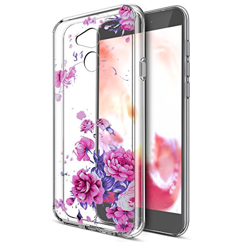 Kompatibel mit Huawei Honor 6A Hülle,Huawei Honor 6A Schutzhülle,Bunte Gemalte Mandala Blumen Transparent TPU Silikon Handyhülle Tasche Silikon Durchsichtig Schutzhülle,Lavendel Pfingstrose Blumen von ikasus