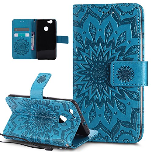 Kompatibel mit Huawei Nova Hülle,Huawei Nova Schutzhülle,Prägung Mandala Blumen Sonnenblume PU Lederhülle Flip Hülle Cover Schale Ständer Etui Wallet Tasche Case Schutzhülle für Huawei Nova,Blau von ikasus