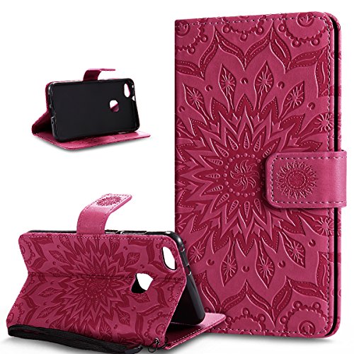 Kompatibel mit Huawei P10 Lite Hülle,Huawei P10 Lite Schutzhülle,Prägung Mandala Blumen Sonnenblume PU Lederhülle Flip Hülle Cover Ständer Etui Wallet Tasche Case Schutzhülle für Huawei P10 Lite,Rot Kompatibel mit Huawei P10 Lite Hülle,Huawei P10 Lite Schutzhülle,Prägung Mandala Blumen Sonnenblume PU Lederhülle Flip Hülle Cover Ständer Etui Wallet Tasche Case Schutzhülle für Huawei P10 Lite,Rot von ikasus