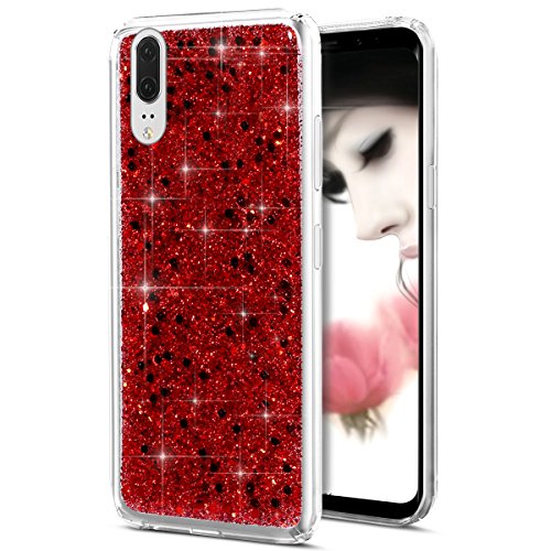 Kompatibel mit Huawei P20 Hülle Schutzhülle,Huawei P20 Silikon Hülle,Kristall Bling Glänzend Glitzer Kristall Strass Diamant TPU Silikon Hülle Handyhülle Crystal Glitzer Schutzhülle für Huawei P20,Rot von ikasus