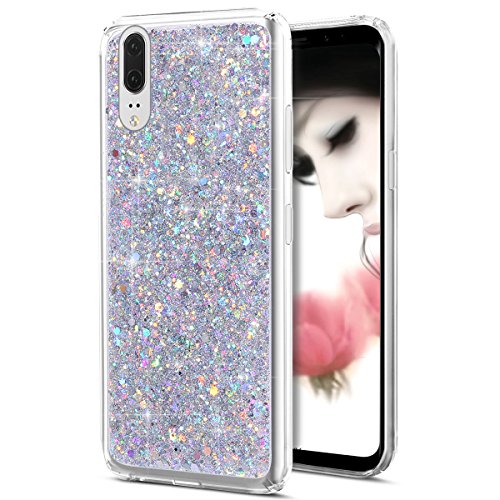 Kompatibel mit Huawei P20 Hülle Schutzhülle,Huawei P20 Silikon Hülle,Kristall Bling Glänzend Glitzer Kristall Strass Diamant TPU Silikon Hülle Handyhülle Crystal Schutzhülle für Huawei P20,Silber von ikasus