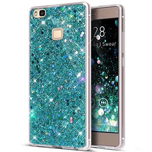 Kompatibel mit Huawei P9 Lite Hülle,Huawei P9 Lite Schutzhülle,Kristall Bling Glänzend Glitzer Kristall Strass Diamant TPU Silikon Hülle Handyhülle Crystal Glitzer Schutzhülle für Huawei P9 Lite,Grün von ikasus