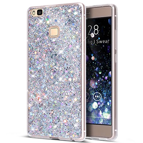 Kompatibel mit Huawei P9 Lite Hülle Schutzhülle Case,Kristall Bling Glänzend Glitzer Kristall Strass Diamant TPU Silikon Hülle Handyhülle Crystal Glitzer Schutzhülle für Huawei P9 Lite,Silber von ikasus