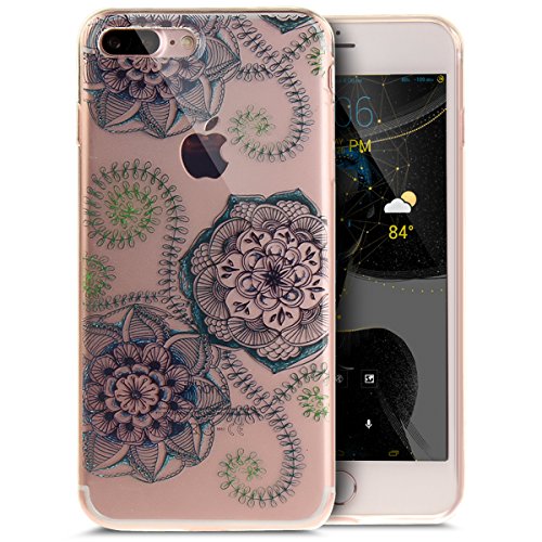 Kompatibel mit Hülle iPhone 8 Plus/7 Plus Hülle,Bunte Kunst Gemalt Kristallklar TPU Silikon Hülle Tasche Crystal Case Durchsichtig Schutzhülle für iPhone 8 Plus/7 Plus,Blaue Spitze Mandala Blumen von ikasus