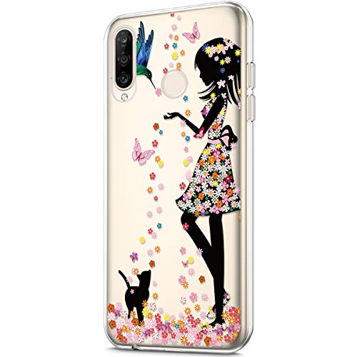 Kompatibel mit Schutzhülle Huawei P30 Lite Hülle mit Kunst gemaltes Design Muster Transparent TPU Silikon Handyhülle Durchsichtige Schutzhülle Case Crystal Clear Case Tasche,blumen mädchen Katze Kompatibel mit Schutzhülle Huawei P30 Lite Hülle mit Kunst gemaltes Design Muster Transparent TPU Silikon Handyhülle Durchsichtige Schutzhülle Case Crystal Clear Case Tasche,blumen mädchen Katze von ikasus