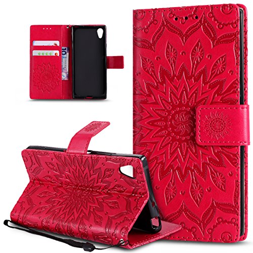 Kompatibel mit Schutzhülle Sony Xperia XA1 Hülle Handyhülle Lederhülle,Prägung Mandala Blumen Sonnenblume PU Lederhülle Flip Hülle Cover Ständer Etui Wallet Tasche Case Schutzhülle,Rot Kompatibel mit Schutzhülle Sony Xperia XA1 Hülle Handyhülle Lederhülle,Prägung Mandala Blumen Sonnenblume PU Lederhülle Flip Hülle Cover Ständer Etui Wallet Tasche Case Schutzhülle,Rot von ikasus