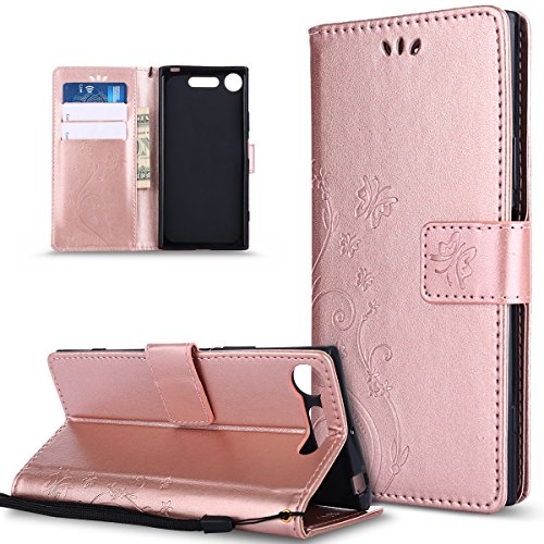 Kompatibel mit Schutzhülle Sony Xperia XZ1 Hülle,Prägung Blumen Malerei Schmetterling PU Lederhülle Flip Hülle Cover Stand Ständer Etui Karten Slot Wallet Tasche Case Schutzhülle,Roségold Kompatibel mit Schutzhülle Sony Xperia XZ1 Hülle,Prägung Blumen Malerei Schmetterling PU Lederhülle Flip Hülle Cover Stand Ständer Etui Karten Slot Wallet Tasche Case Schutzhülle,Roségold von ikasus