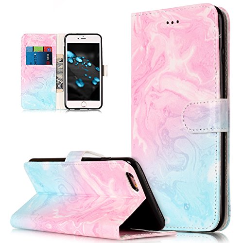 Kompatibel mit Schutzhülle iPhone 6S / 6 Hülle Handyhülle Leder Hülle,Bunte Marmor Blumen PU Lederhülle Flip Hülle Handyhülle Cover Ständer Tasche Wallet Case Schutzhülle,Rosa Blau Marmor von ikasus