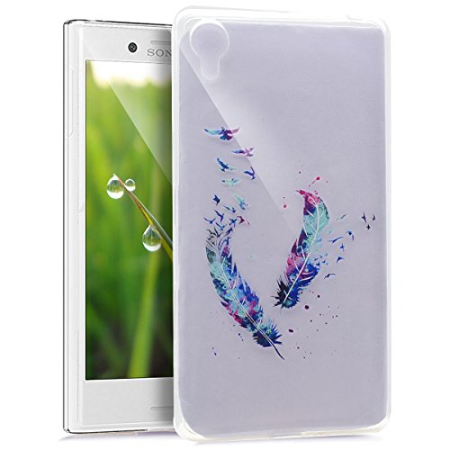 Kompatibel mit Sony Xperia X Hülle,Sony Xperia X Schutzhülle,Gemalt Kunst Malerei Handyhülle Silikon TPU Silikon Hülle Handyhülle Tasche Durchsichtig Schutzhülle für Sony Xperia X,Blau Feder Vögel von ikasus