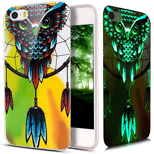 Kompatibel mit iPhone 5S Hülle,iPhone SE Hülle,iPhone 5 Hülle,Bunte Gemalt [Leuchtend Luminous] Handyhülle TPU Silikon Hülle Handy Hülle Case Tasche Schutzhülle für iPhone SE/5S/5,Eule Campánula von ikasus