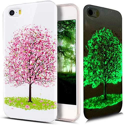 Kompatibel mit iPhone 5S Hülle,iPhone SE Hülle,iPhone 5 Hülle,Bunte Gemalt [Leuchtend Luminous] Handyhülle TPU Silikon Hülle Handy Hülle Case Tasche Schutzhülle für iPhone SE/5S/5,Rosa Kirschbaum von ikasus