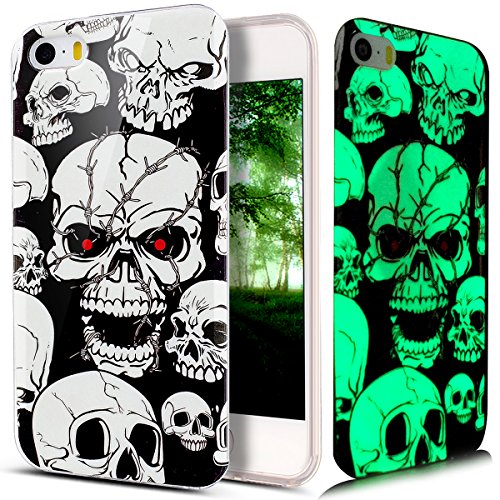 Kompatibel mit iPhone 5S Hülle,iPhone SE Hülle,iPhone 5 Hülle,Bunte Gemalt [Leuchtend Luminous] Handyhülle TPU Silikon Hülle Handy Hülle Case Tasche Schutzhülle für iPhone SE/5S/5,Skeleton Schädel von ikasus