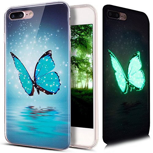 Kompatibel mit iPhone 8 Plus Hülle,iPhone 7 Plus Hülle,Bunte Gemalt [Leuchtend Luminous] Handyhülle TPU Silikon Hülle Handy Hülle Case Tasche Schutzhülle für iPhone 8 Plus / 7 Plus,Blau Schmetterling von ikasus