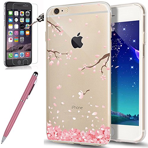 Kompatibel mit iPhone SE Hülle,iPhone 5S Hülle,iPhone 5 Hülle,Hartglas Schutzfolie Stylus] Cherry Blossom Crystal Clear TPU Silikon Handyhülle Durchsichtig Schutzhülle für iPhone SE/5S/5,Kirschblüte 3 von ikasus