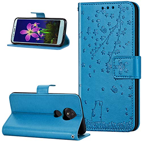 Leder Hülle für Motorola Moto E5 Hülle,Prägung Relief Sakura Kirschblüten Katzen Muster PU Lederhülle Flip Hülle Cover Ständer Wallet Tasche Case Schutzhülle Handyhülle für Motorola Moto E5,Blau Leder Hülle für Motorola Moto E5 Hülle,Prägung Relief Sakura Kirschblüten Katzen Muster PU Lederhülle Flip Hülle Cover Ständer Wallet Tasche Case Schutzhülle Handyhülle für Motorola Moto E5,Blau von ikasus