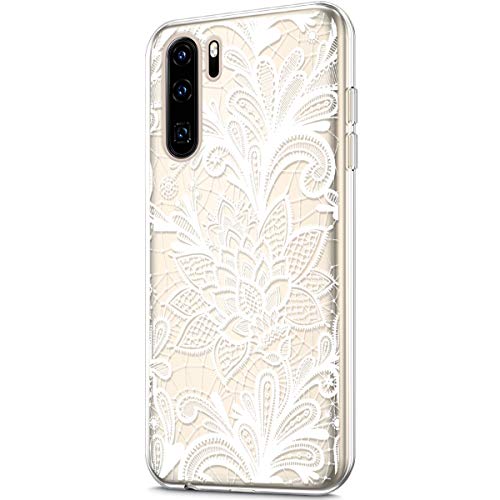 Schutzhülle für Huawei P30 Pro, Silikon, TPU, Kunst, Blumenmotiv, ultradünn, halb-hybrid, transparent, flexibel, weich, dünn, TPU, weiße Blume von ikasus