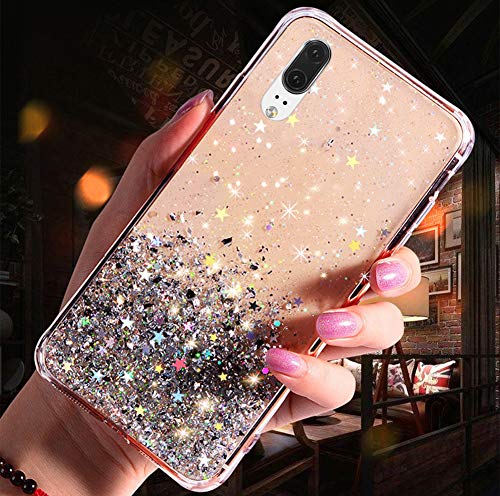 Silikon Hülle für Huawei P20 Hülle Schutzhülle,Funkelnd Bling Glänzend Glitzer Kristall Pailletten Sterne Durchsichtig Kristallklar TPU Silikon Handyhülle Case Tasche Schutzhülle für Huawei P20,Klar von ikasus