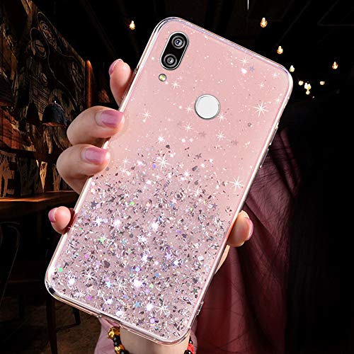 Silikon Hülle für Huawei P20 Lite Hülle Schutzhülle,Bling Glänzend Glitzer Kristall Pailletten Sterne Durchsichtig Kristallklar TPU Silikon Handyhülle Case Tasche Schutzhülle für Huawei P20 Lite,Rosa von ikasus