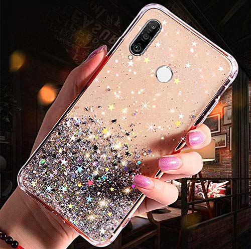 Silikon Hülle für Huawei P30 Lite Hülle Schutzhülle,Bling Glänzend Glitzer Kristall Pailletten Sterne Durchsichtig Kristallklar TPU Silikon Handyhülle Case Tasche Schutzhülle für Huawei P30 Lite,Klar von ikasus