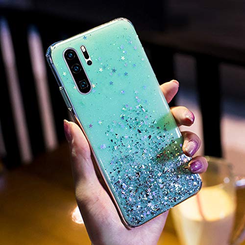 Silikon Hülle für Huawei P30 Pro Hülle Schutzhülle,Bling Glänzend Glitzer Kristall Pailletten Sterne Durchsichtig Kristallklar TPU Silikon Handyhülle Case Tasche Schutzhülle für Huawei P30 Pro,Grün von ikasus