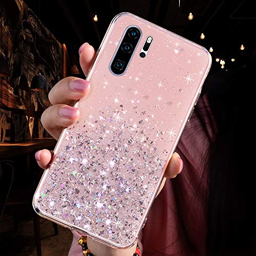 Silikon Hülle für Huawei P30 Pro Hülle Schutzhülle,Bling Glänzend Glitzer Kristall Pailletten Sterne Durchsichtig Kristallklar TPU Silikon Handyhülle Case Tasche Schutzhülle für Huawei P30 Pro,Rosa von ikasus