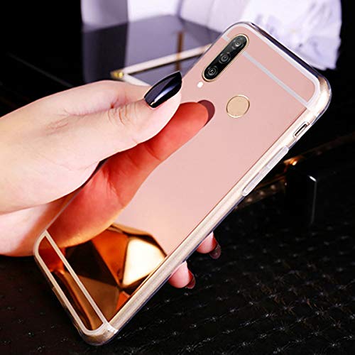 Spiegel Hülle für Huawei P30 Lite Hülle Spiegel Schutzhülle,Glänzend Kristall Überzug Spiegel TPU Silikon Handyhülle Tasche Crystal Durchsichtig Bumper Schutzhülle für Huawei P30 Lite,Rose Gold von ikasus