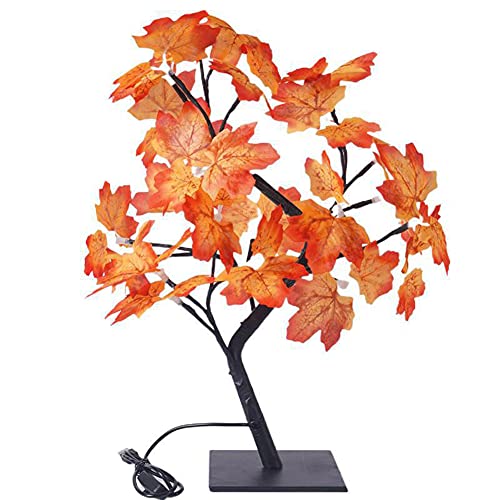 ikasus 24 LEDs Ahornblatt Baum Licht,Weihnachtsbaum Zweig Licht,DIY Bonsai Baum Lampe,Herbst Dekoration Blätter Lichterketten,Schreibtisch Ahorn Baumlicht,Perfekt für Erntedankfest, Ostern,Weihnacht von ikasus