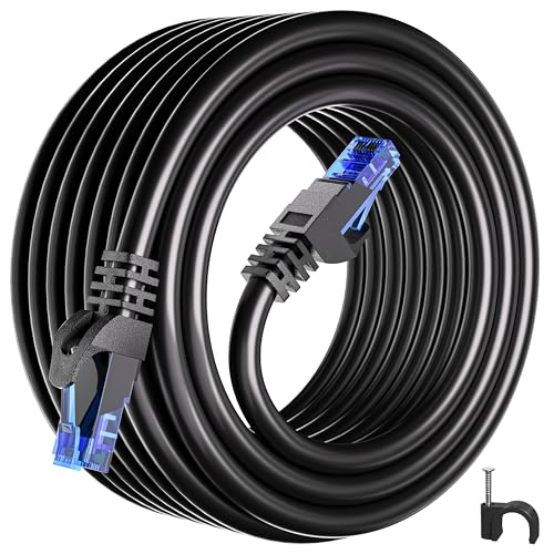 Cat 6 20m Netzwerkkabel, LAN Kabel 20meter Lange RJ45 Kabel High Speed, Gigabit Ethernet Kabel Internet Schwarz 10/100/1000Mbit/s, Rund Installationskabel Patchkabel für Router Switch Modem (20 Clips) von ikbc