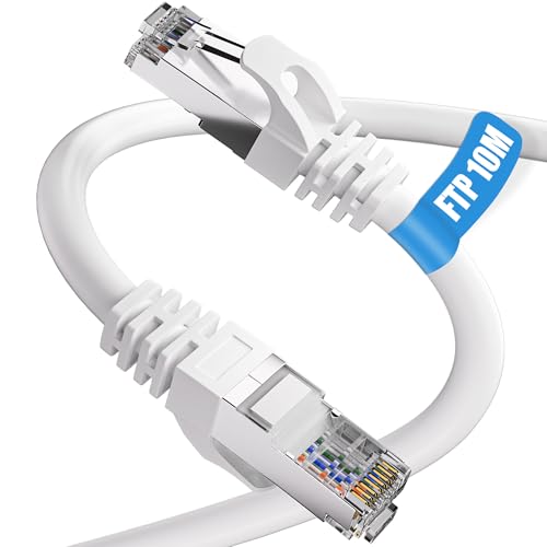 Cat 6 LAN Kabel 10 meter, Netzwerkkabel 10m Hochgeschwindigkeit FTP Abschirmung Ethernet Kabel 10 meter Cat6 RJ45 Gigabit Internet Kabel 1Gbps 250MHz Patchkabel für Router PS5 Switch Modem (10 Clips) von ikbc