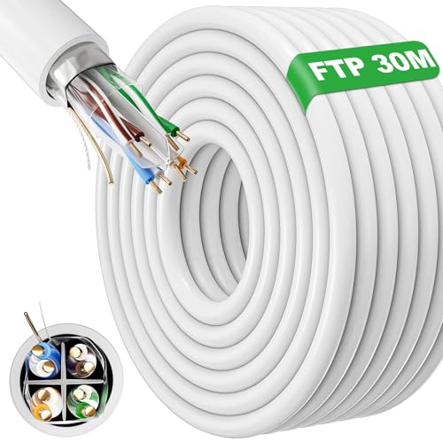 LAN Kabel 30 meter, Cat 6 Netzwerkkabel 30m FTP Abschirmung Ethernet Kabel Hochgeschwindigkeits, Outdoor Lang Internet Kabel 250MHz RJ45 Gigabit Wasserdicht Anti-Interferenz Installation Patchkabel von ikbc