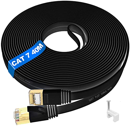 LAN Kabel 40 meter, Cat 7 40m Netzwerkkabel Outdoor Indoor, Hochgeschwindigkeits Gigabit Ethernet Kabel 40m - S/FTP, 10Gbps 600MHz - RJ45 Internet Kabel Cat7 Patchkabel Flach für Router Switch Gaming von ikbc