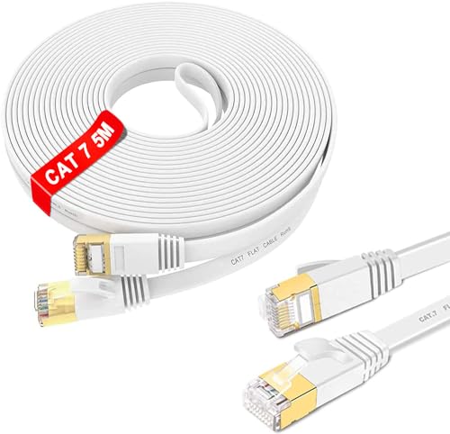 LAN Kabel 5meter, Cat 7 Netzwerkkabel 5m Ethernet Kabel Weiß Hochgeschwindigkeit Gigabit 10000 Mbits, Internet Kabel S/FTP Schirmung mit RJ45 Stecker Patch Kabel, für Router/Switch/Modem/PC (5 Clips) von ikbc