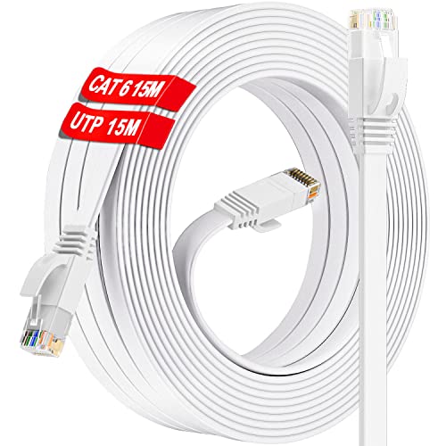 ikbc 15m Lan Kabel Weiß 15 meter Netzwerkkabel Flach CAT 6 Hochgeschwindigkeits 10000Mbit/s Gigabit Ethernet Kabel Cat.5e Cat.6 Cat.7 RJ45 Internet Patchkabel für PC PS5 Xbox Switch Modem von ikbc