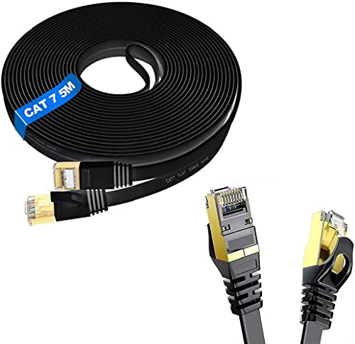 ikbc 5meter Lan Kabel Cat 7 Flach Netzwerkkabel 5m Gigabit Ethernet Kabel 10Gbps 600Mhz FTP Kabel mit vergoldete RJ45 kompatibel mit Cat 6 Cat 5e Cat 5 für Router, Modem, Switch, PS4/3, Patchpannel von ikbc