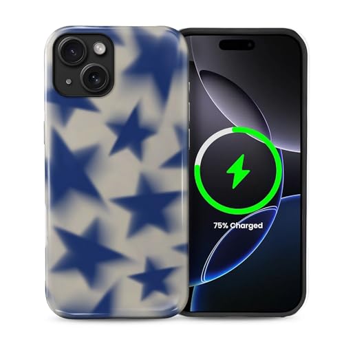ilikediy Schutzhülle für iPhone 13/iPhone 14 [kompatibel mit Magsafe], Musterdesign, Hülle für Frauen und Mädchen, Hybrid-Hartschale, Silikon, magnetische Schutzhülle, C, Retro-Stil, blaue Sterne von ilikediy